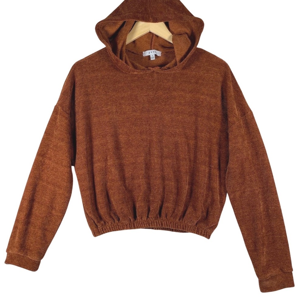 Y2K velvet cropped hoodie forest fairy grunge vtg M soft cozy brown 90s 2010s